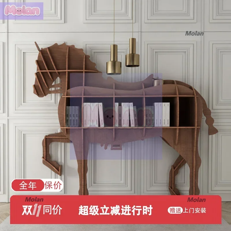 

Ma Creative Bookshelf Light Luxury Household Bookcase Solid Wood Shelf Sofa Side Cabinet Entrance Living Room Partition Cabinet
