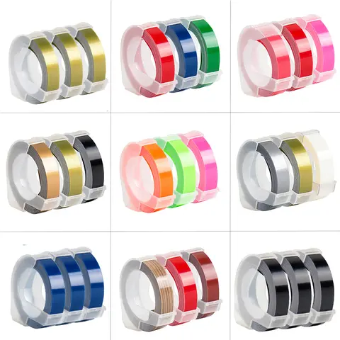 3Pcs Compatible Dymo 3D Label Tape 9mm Dymo 3D Embossing Tape For Dymo Motex E101 E202 Manual Typewriter 12965 1610 Label Maker