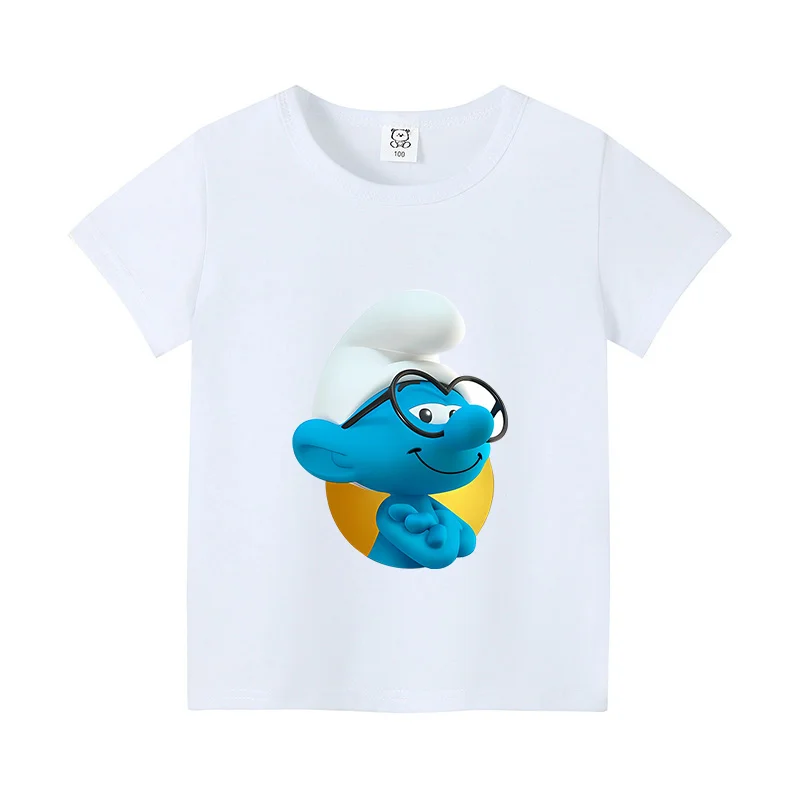 Smurfs t-shirt per bambini Cartoon Figure stampato manica corta vestiti bambini Base Tshirt bianco nero o-collo Tee Casual top regalo