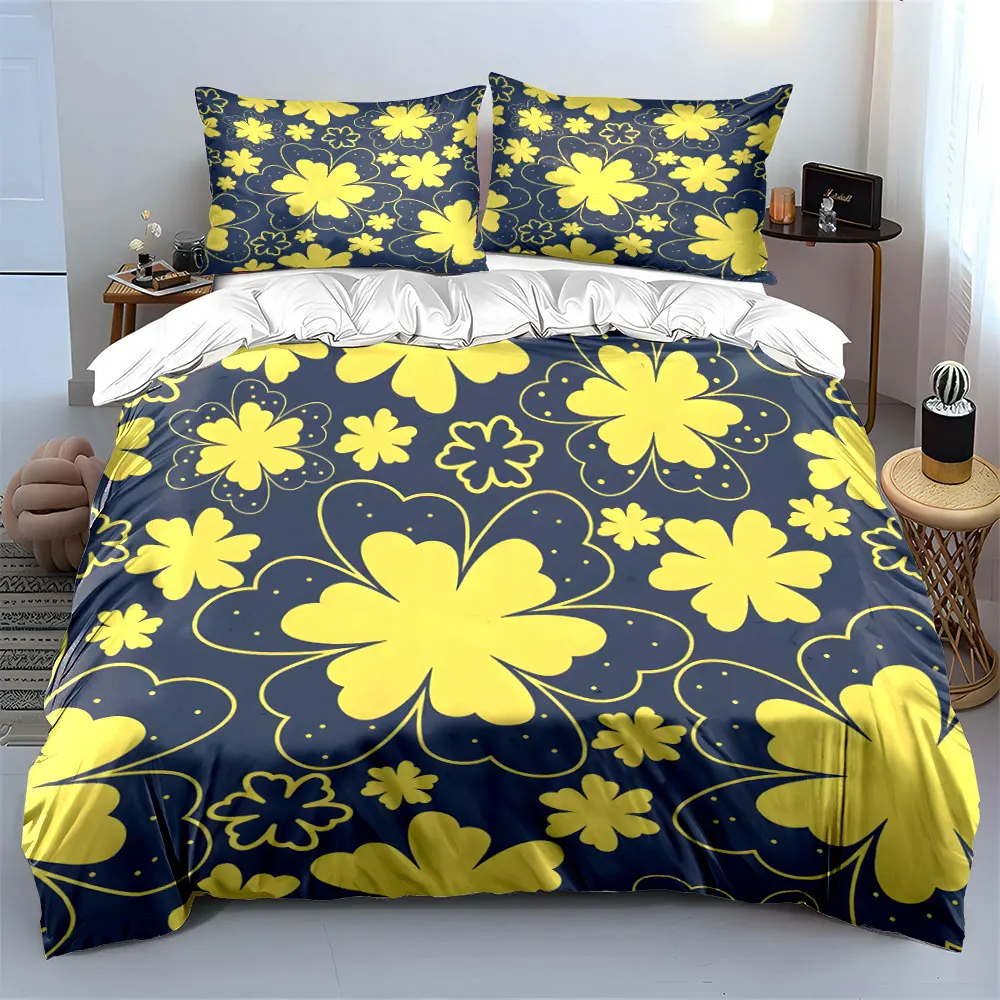 3pcs Yellow floral pattern collage Print Bedding Set 1 Duvet Cover 2 Pillowcases for Adult and Children Luxury Gift Full Size