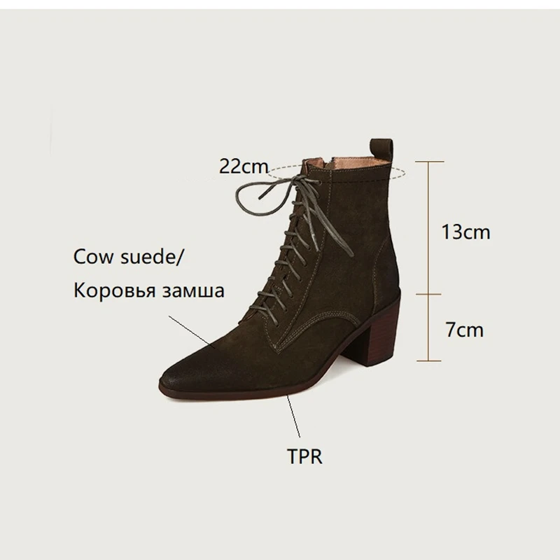 NEW Fall Shoes Women Pointed Toe Chunky Heel Shoes for Women Retro Cow Suede Western Boots Concise Short Boots Women Brown Shoes