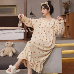 Spring And Autumn New Women's Nightgown Cotton Long-Sleeved Pajamas Autumn Sweet Homewear Loose Girls Homewear