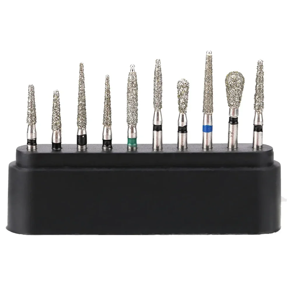 10Pcs/set Dental Diamond Burs Drill 1.6mm High Speed Handpiece Emery Bits Kits Dentist Ceramics Teeth Polisher Whitening Tools