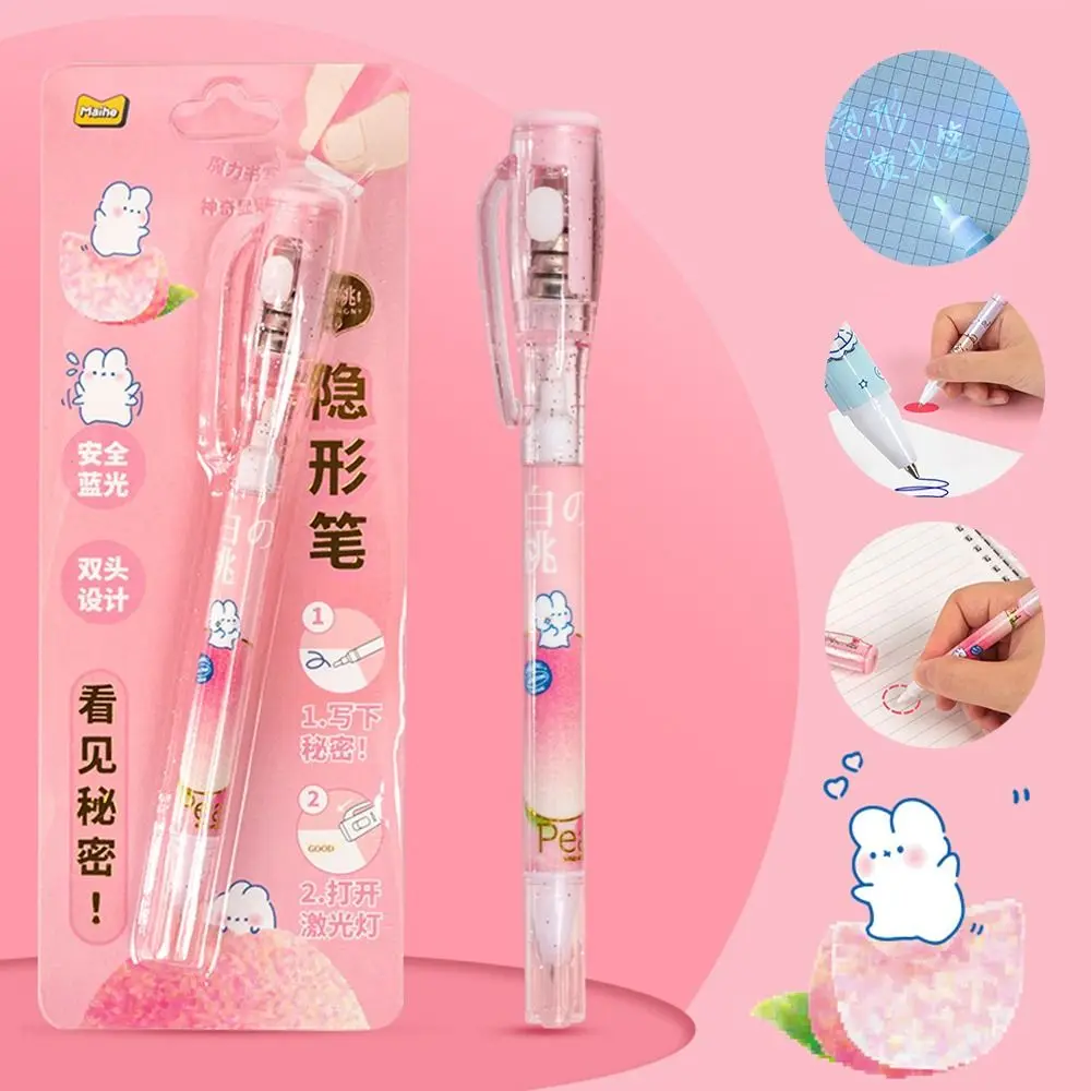 Mysteriously Disappearing Cute Invisible Marker Led UV Lamp Gel Pen Invisible Ballpoint Pen Double Head With Small Light