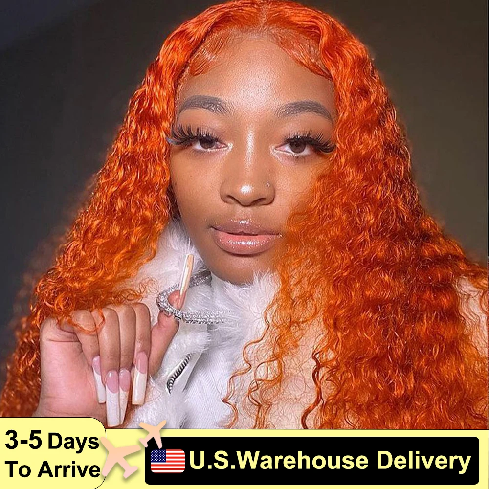 Curly Ginger Orange Hd Transparent Lace Front Deep Wave 30Inch Colored Lace Frontal Wig Brazilian Human Hair Wigs For Women