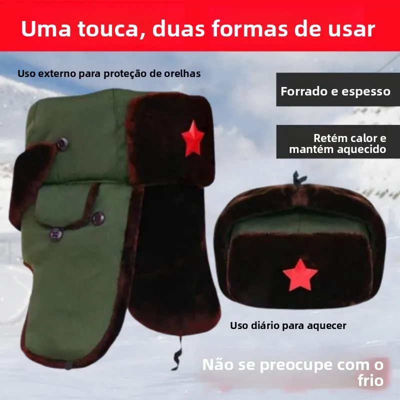 men's-winter-fleece-cotton-hat-lei-feng-style-patrol-cold-storage-special-use-cap-round-top-big-brim-casual-hip-hop-hat