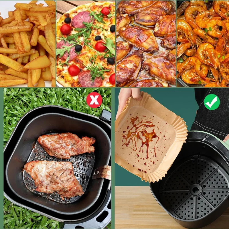 صفائح زبدة للمقلاة الهوائية - ورق دائري غير لاصق مقطوع مسبقًا، مقاوم للحرارة حتى 450 ° F، للطهي الصحي الخالي من الزيت (7