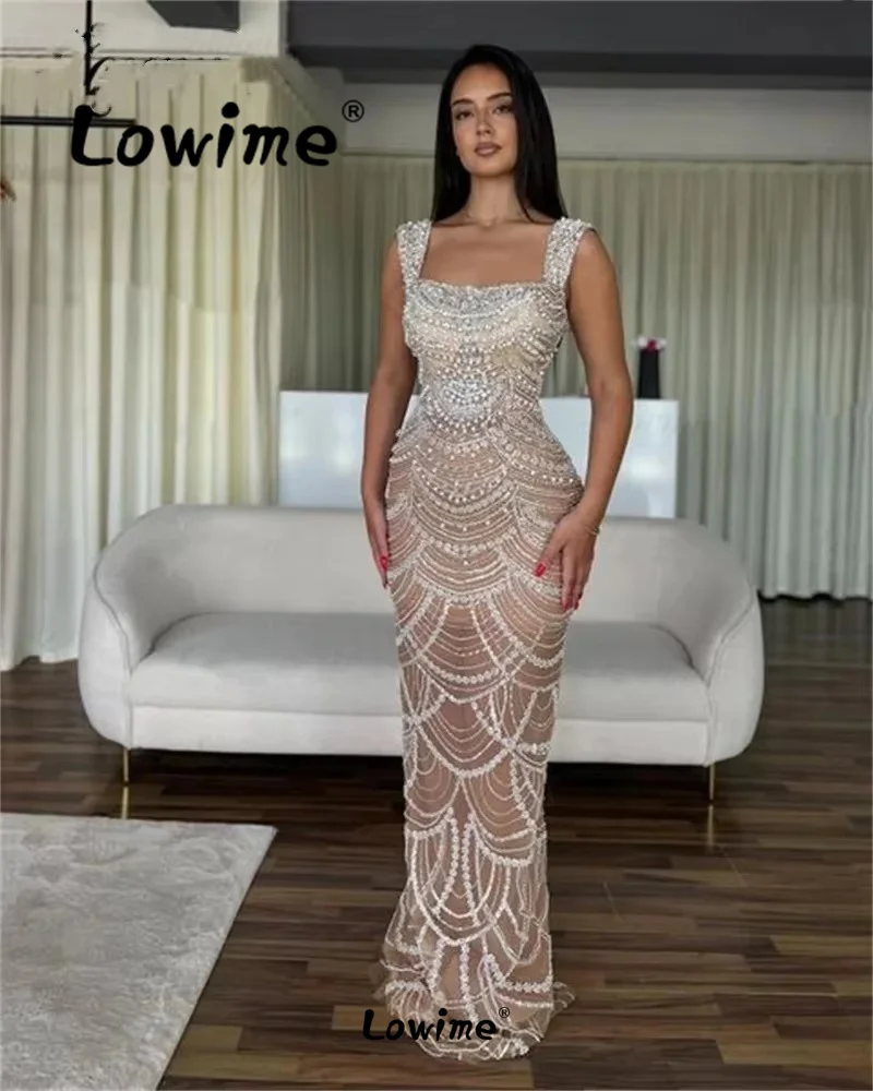 Champagne Mermaid Prom Dresses 2024 Full Beaded Crystals Arabic Evening Dress Robe De Soiree Wedding Party Dress Prom Gowns Robe