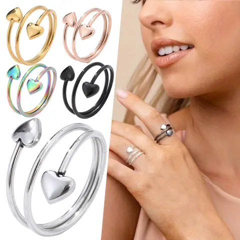 Fashion Rings for Women Stainless Steel Magnetic Rings Adjustables Love Heart Rings Jewelry Present Great Present Idea