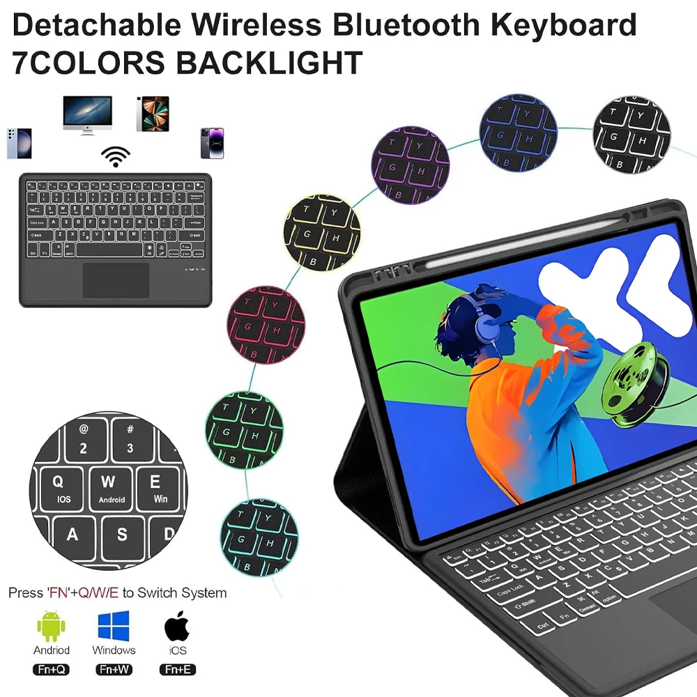 Capa para lenovo ldea tab pro 12.7 polegadas 2025 para lenovo xiaoxin pad pro 2025 12.7 polegadas/caixa protetora de teclado bluetooth sem fio