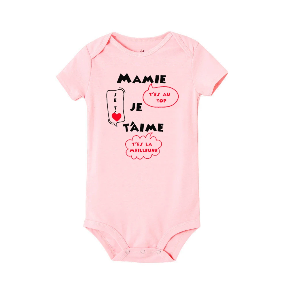 Best Grandma I Love You French Printed Infant Romper Newborn Summer Bodysuit Baby Short Sleeve Jumpsuits Toddler Clothes Outfit