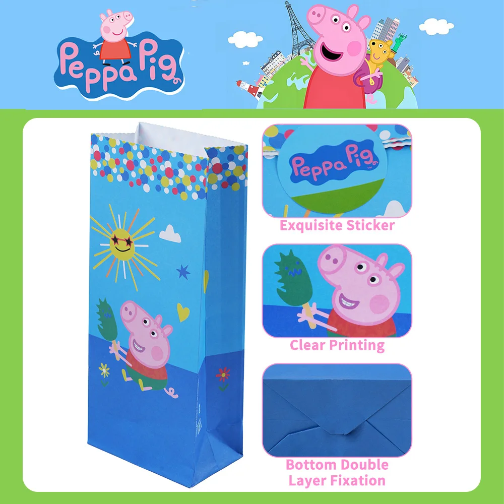 10pcs Hasbro Officially Licensed Peppa Pig Candy Gift Bags with Sealing Stickers Cartoon Party Favor Bags Birthday Celebration view 3