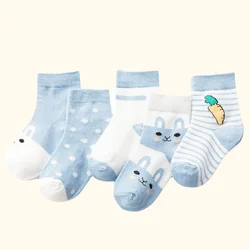 Chaussettes d'Été en Coton pour Enfant, Respirantes, Motif Animal de Dessin Animé, pour Fille et Garçon, Cadeau de Noël, 5 Paires/Ensemble