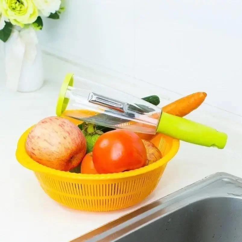 Multifunctional Stainless Steel Peel Knives Storage Tube Anti-Splash Fruit Vegetable Skimmer Supplies Household Kitchen Tools