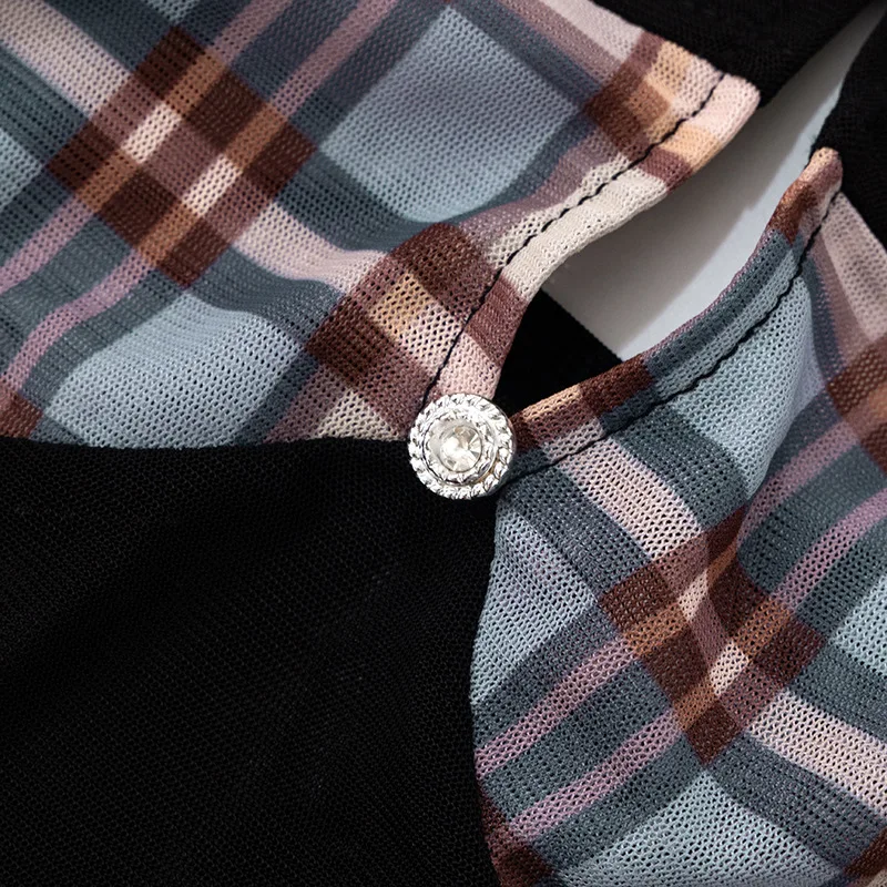 Sheer Mesh Patchwork Plaid Mini Dress Women Sexy Hollow Out Strapless Backless Pleated Party Clubwear Y2K Casual Streetwear