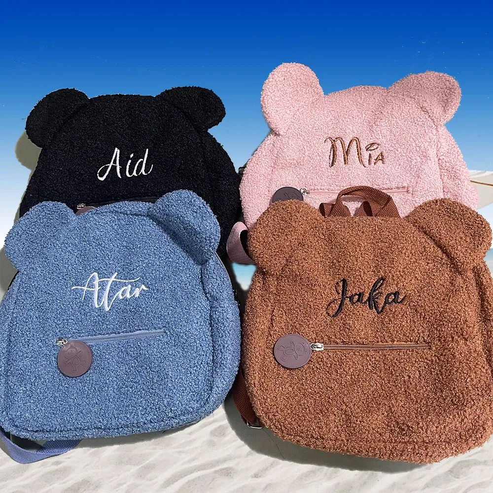 

Personalised Bear Backpack Embroidered Your Name Children School Bag Travelling Rucksack Women's Cute Bear Shoulder Backpacks