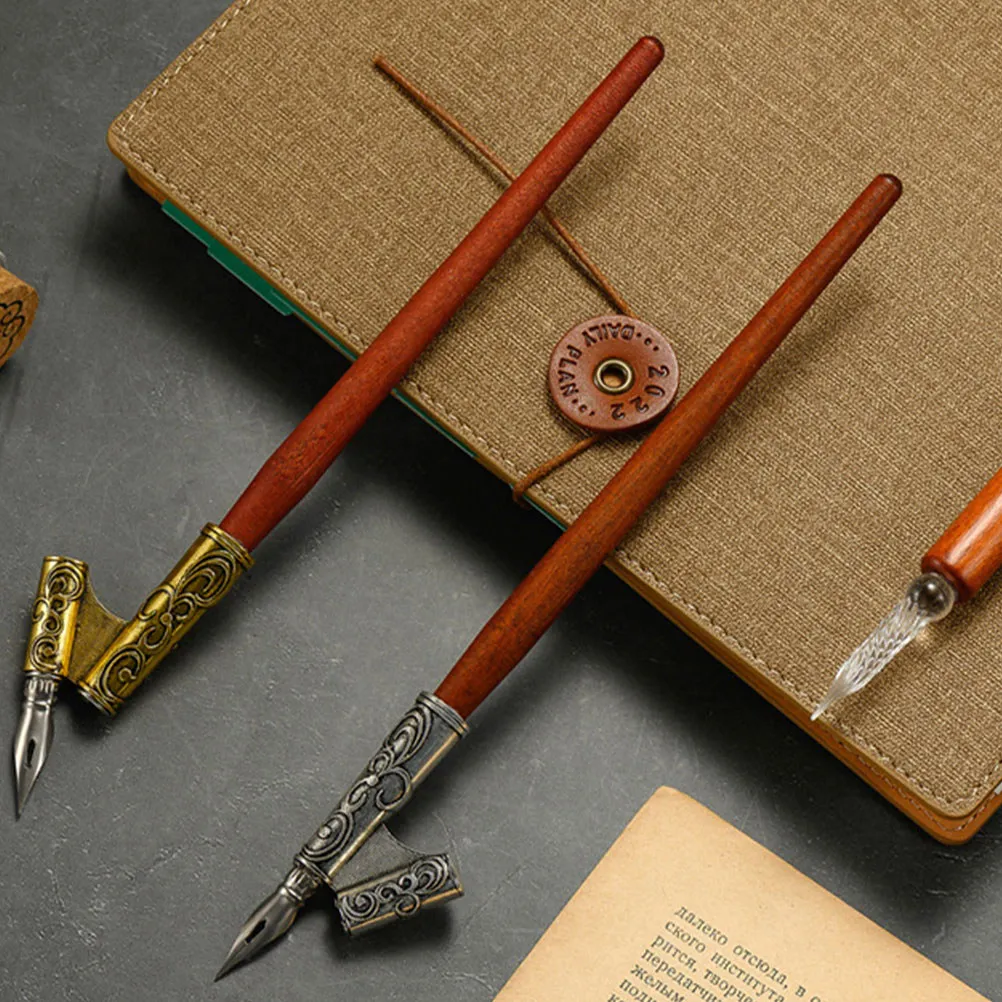 2Pcs Wooden Dip Pen Handle Set Versatile Straight and Slanted Oblique Calligraphy Pen Holder for Note Taking Art Journaling