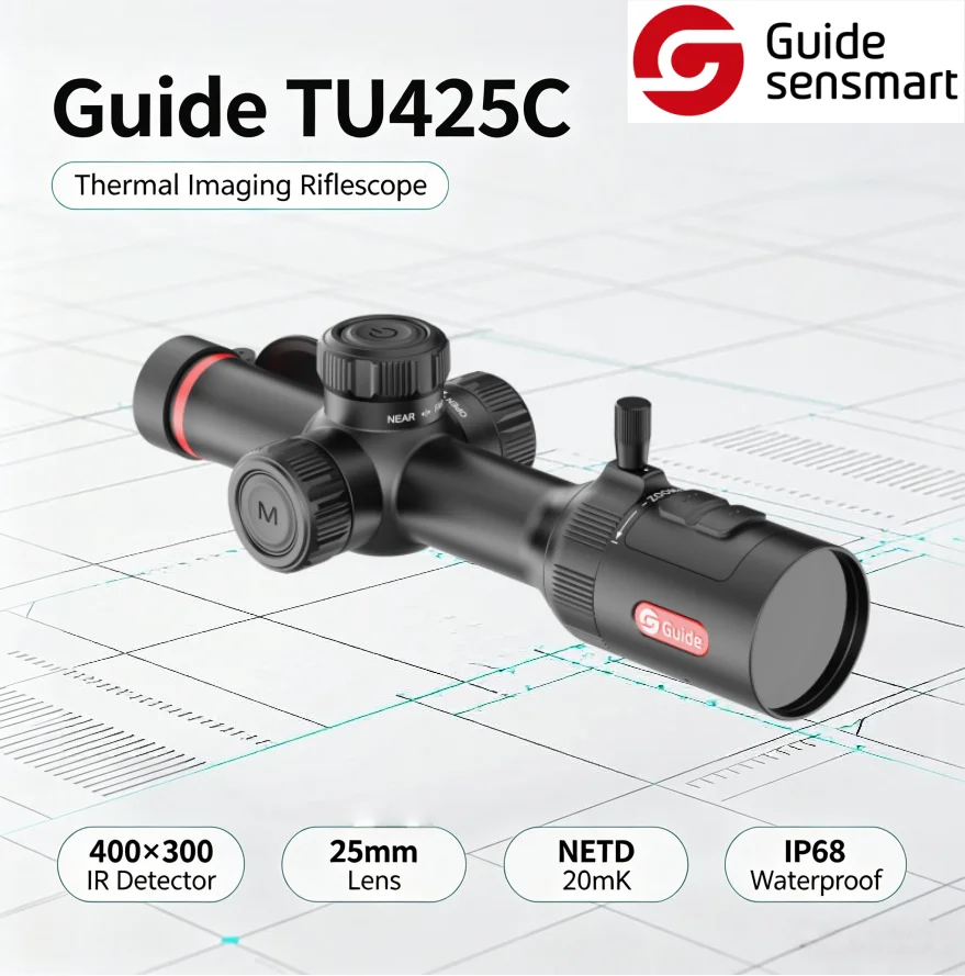 Guide TU425C 3.0 Thermal Riflescope 400×300 IR Detector 25mm Lens NETD20mK Shutter‑less AMOLED Touch Screen WiFi IP68 Thermal Im