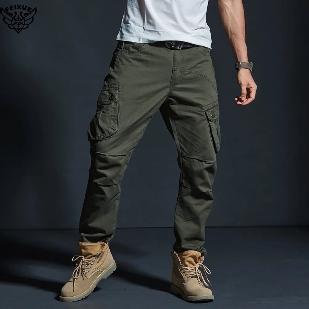 High Quality Khaki Casual Pants Men Tactical Joggers Camouflage Cargo Pants Multi-Pocket Fashions Black Army Trousers Work Wear