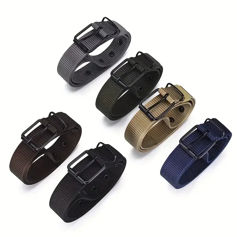 1pcs Buckle Canvas BeltsMens Durable Nylon Canvas Belt - Heavy-Duty Tactical Work Belt with Stylish Quick-Release Prong Buckle image 2