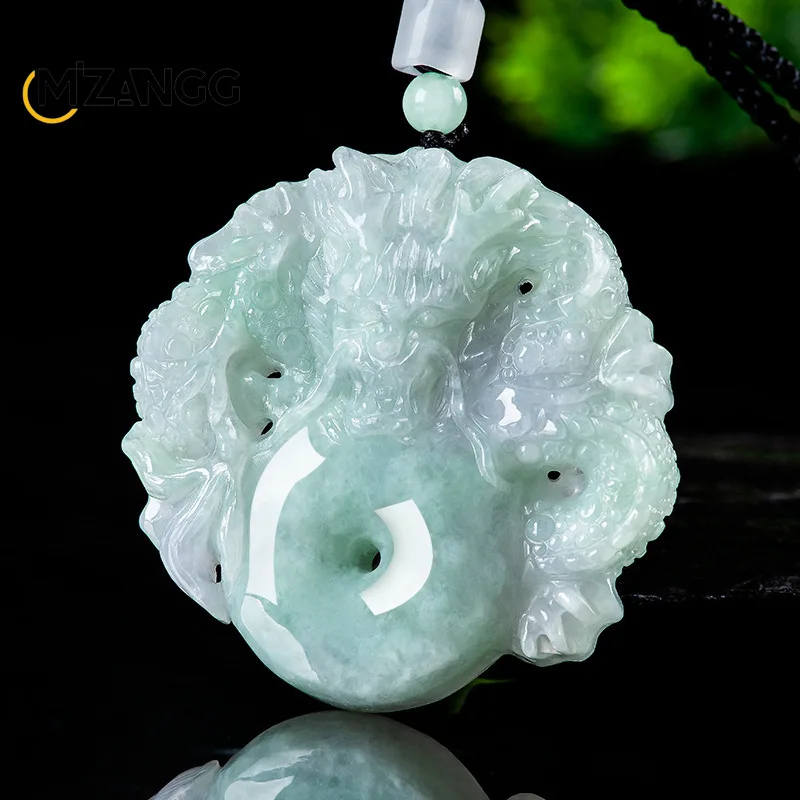 Natural A-goods Jadeite Zodiac Dragon Amulet Pendant Hand-carved Exquisite Domineering Ice Jade Necklace Men &Women Holiday Gift