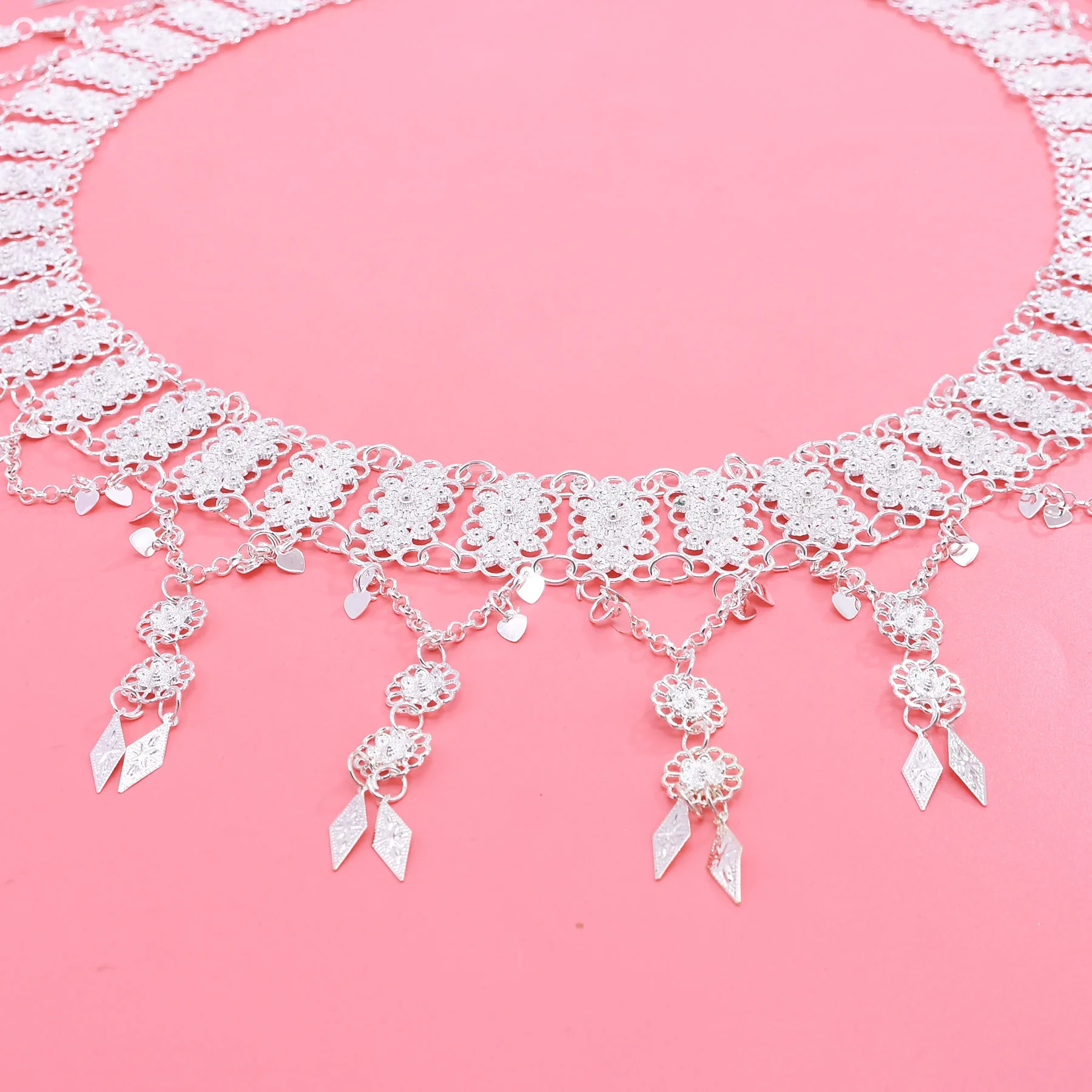 

Silver Plated Hollowed Flower Belly Dance Waist Chain for Women Ornate Floral Tassel Hip Belt Traditional Ethnic Body Jewelry