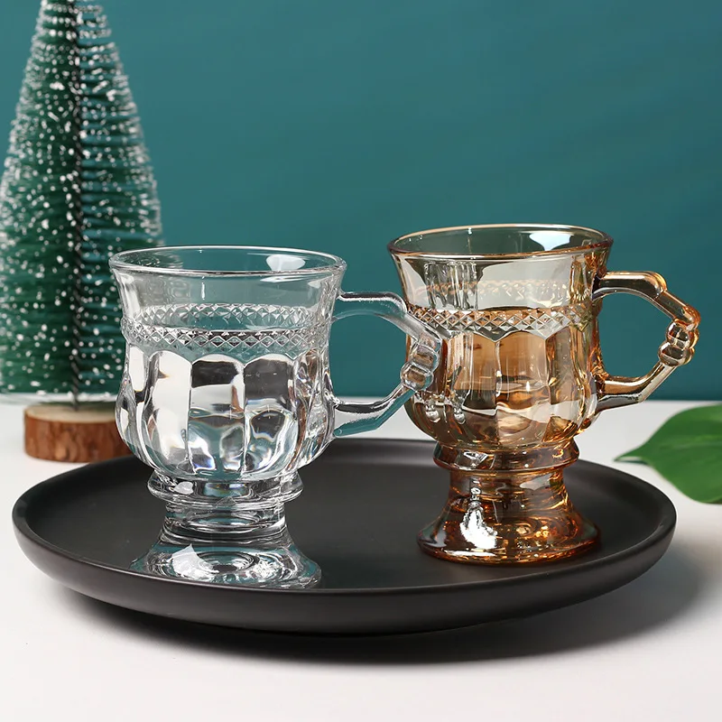 Vintage Nordic Style Water Cup Tea Cups Home Milk Coffe Glass High-Grade Light Luxury Palace Wine Goblet with Handle