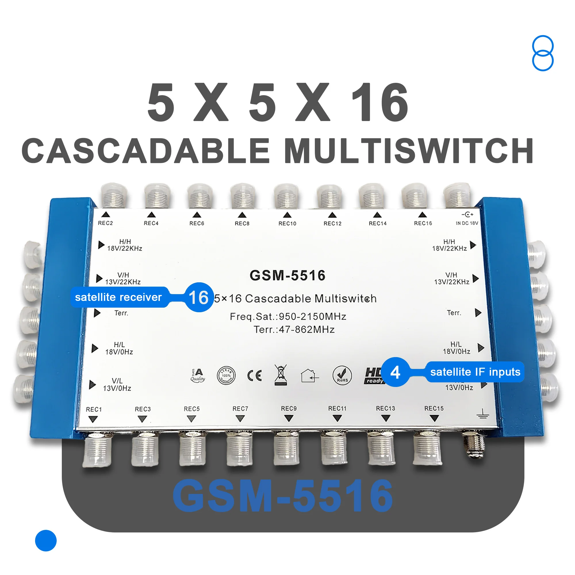 5/9-in-16-out Satellite Signal Multi-Channel Switching Switch Cascade Multi In Multi Out 13V 18V 22K Diseqc Signal Distributor
