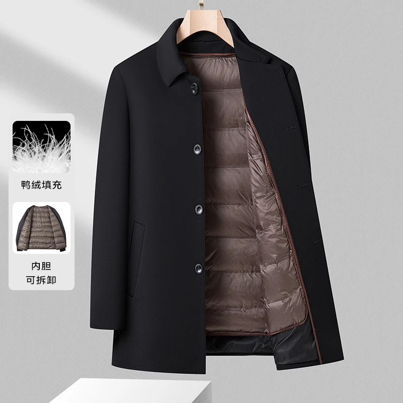 2025 Winter Mid To Long Woolen Jacket With Down Inner Lining Men's Down Jacket With 80% Suede Content Detachable Inner Lining