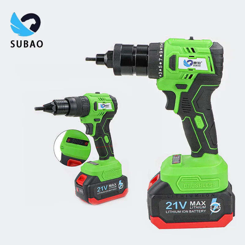 SUBAO S88 21V Cordless Rivet Gun 10 Section 5.2Ah/4.0Ah Brushless Automatic Rivet Nut Gun For M3-M12 Nuts