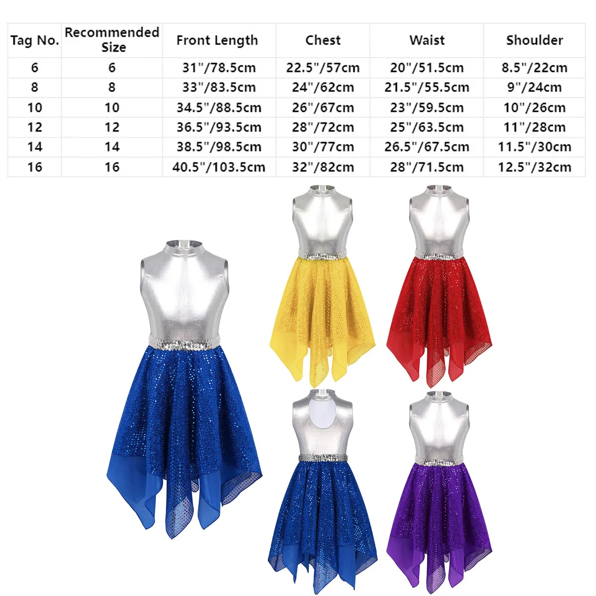 Kid Girls Silver Glitters Ballet Dress Sleeveless Asymmetrical Hollow Back Gymnastics Leotard Contemporary Lyrical Dance Costume