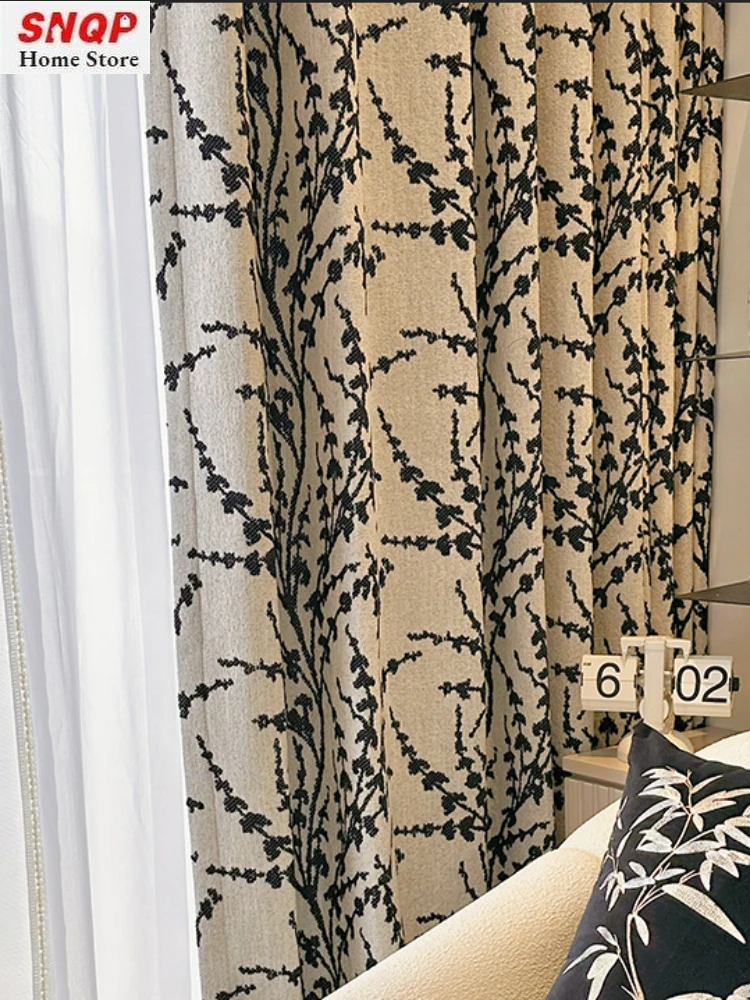 

Custom Size French Black and White Jacquard Thicken Luxury Curtains for Living Room Bedroom Dining Blackout Window Tulle Decor