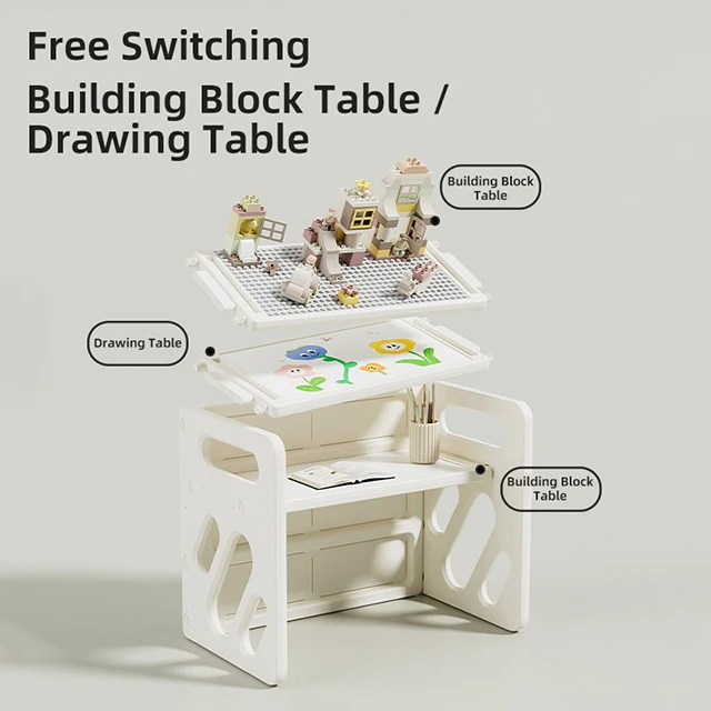 Multi-function Children Learning Table Interchangeable Block Board Study Desk Durable Plastic Building Block School Kitchen