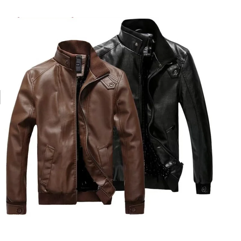 بيع المصنع مباشرة الرجال الخريف الشتاء سترة جلدية من جلد الغزال سليم صالح فو الفراء بولي Coat معطف دراجة نارية العصرية ملابس خارجية #4