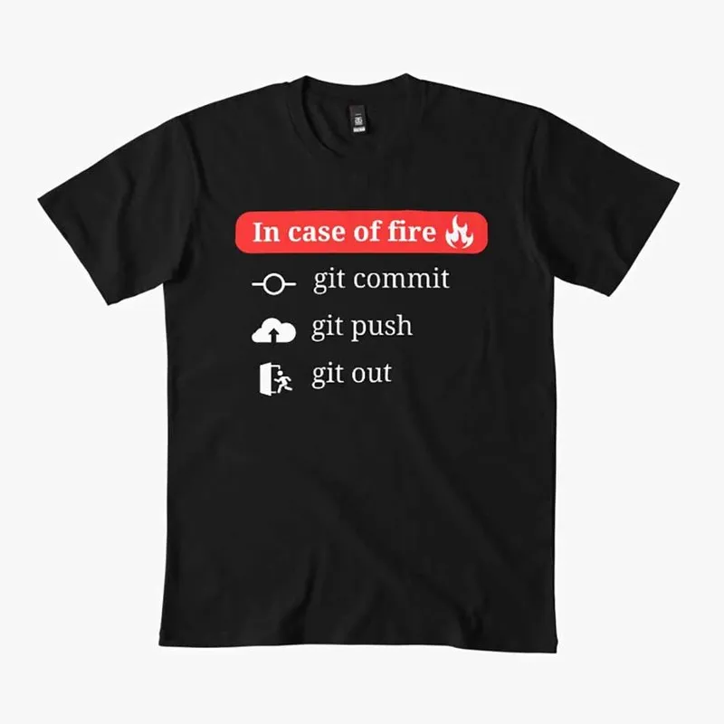Git - In case of fire Funny Operating System Graphic T‑Shirt Casual Short Sleeve Tees Geek IT Developer Fan Gift Tops S-6XL