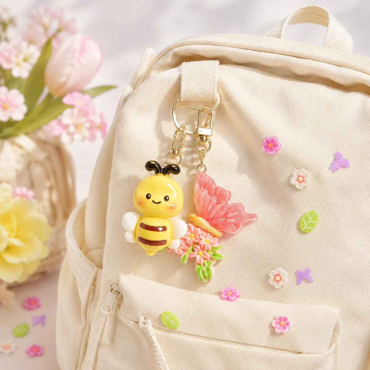 Cute Bee Butterfly Flower Resin Charms Spring Garden Cabochons for DIY Keychain Phone Strap Slime Scrapbook Bag Pendant Craft Ac