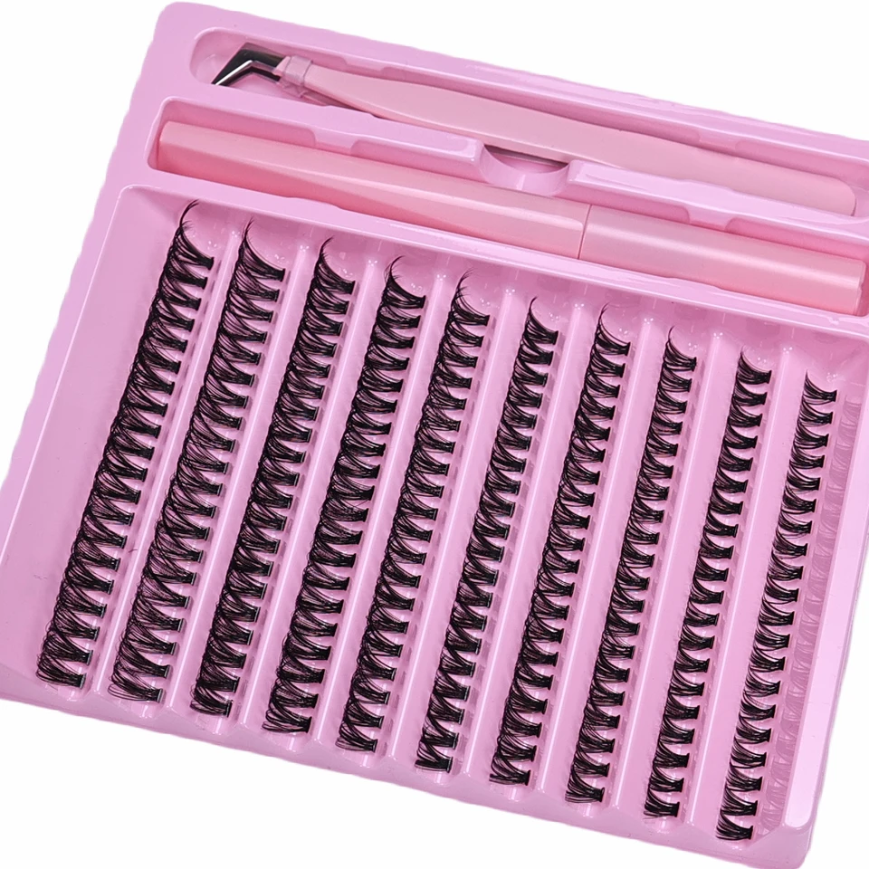 Kit de Extensión de Pestañas DIY, 200pcs, Racimos, Wispy, Rizo D, con Pegamento y Pinzas, para Uso Profesional y Casero 4