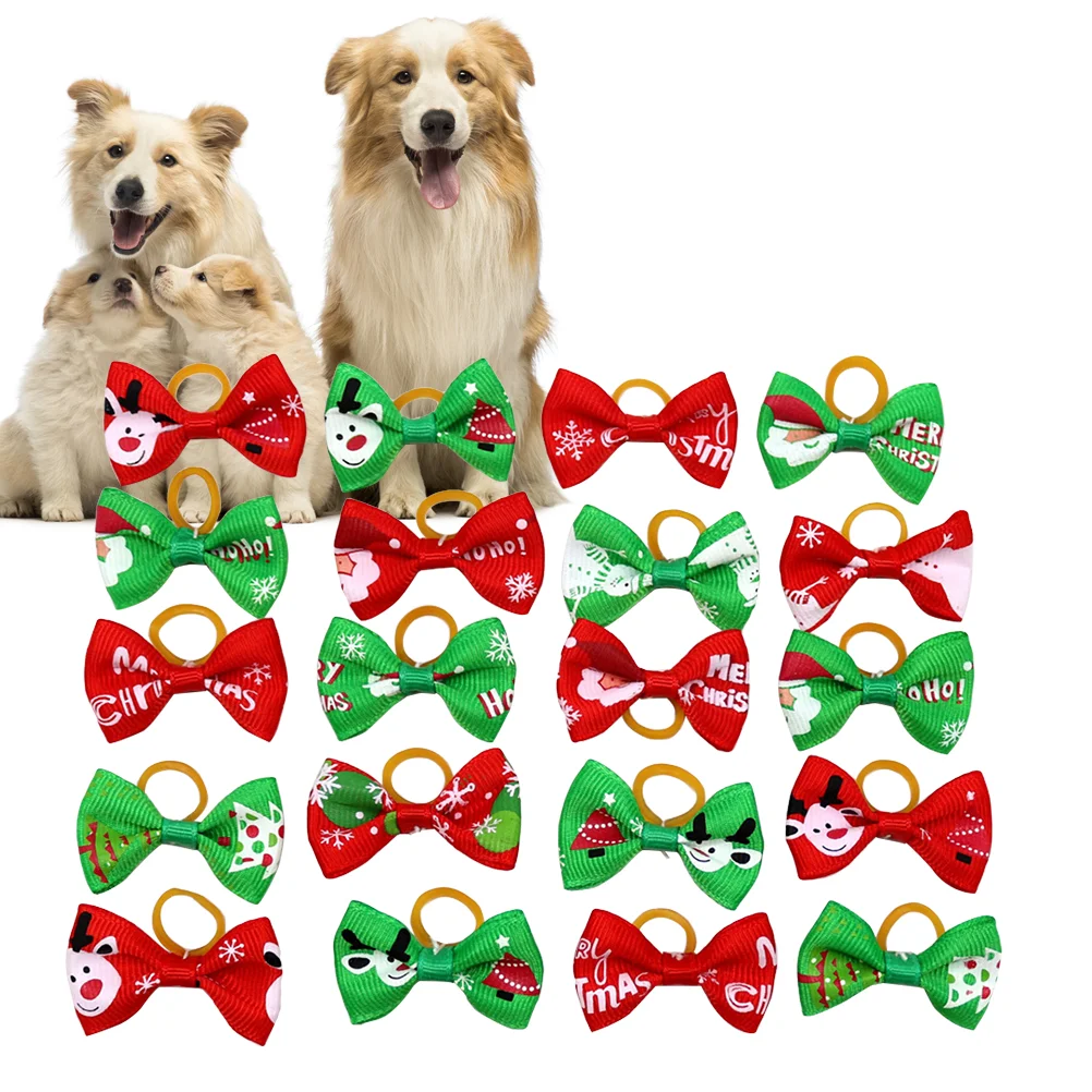 40 Stück Haustier-Haarband mit Schleife, bezauberndes Haarband, Weihnachts-Haargummi, Haar-Accessoire für Katzen und Hunde (gemischter Stil)