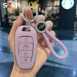 4 Button Case Key Cover Shell For Hyundai Tucson 2023 Solaris 2021 NX4 Tuscani NEXO Santa Fe Atos Prime I30 Keychain Accessories