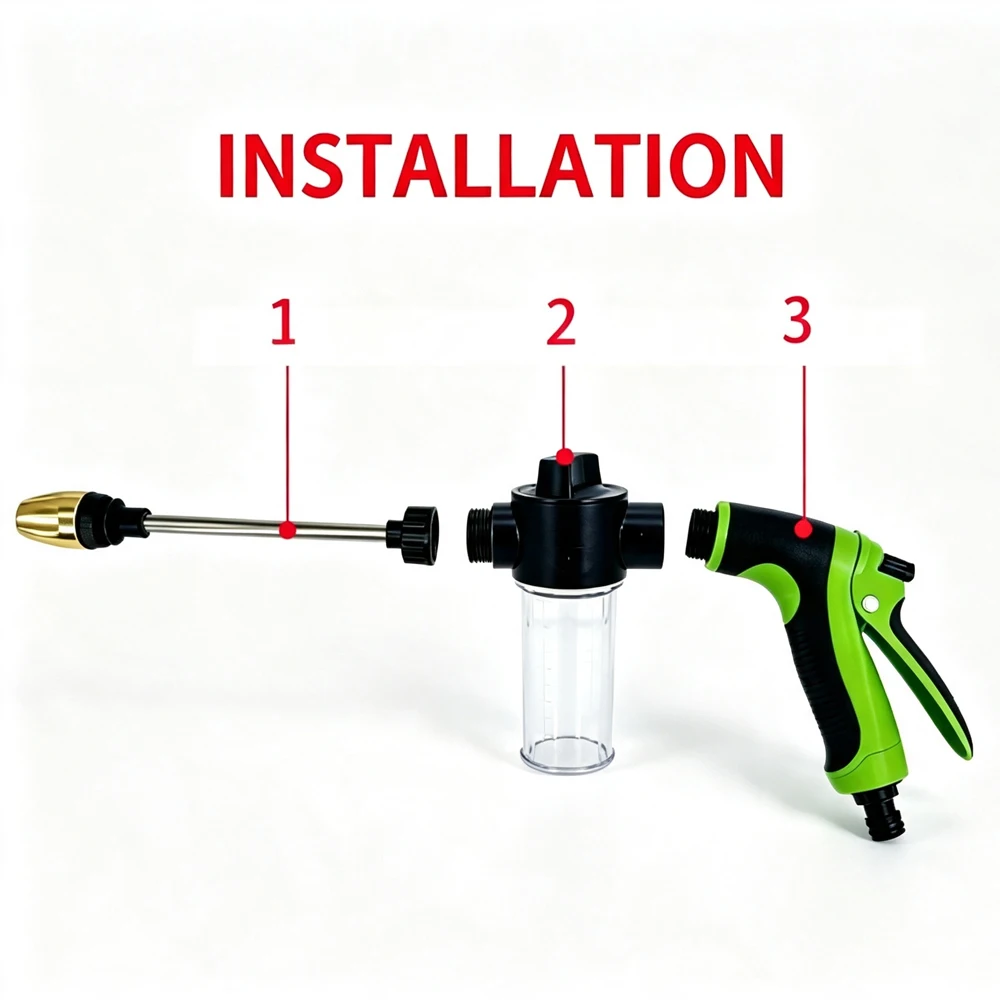 High Pressure Car Wash Foam Gun With Long Handle - Adjustable Nozzle For Cleaning, Watering and Inflating Tires Water the Garden
