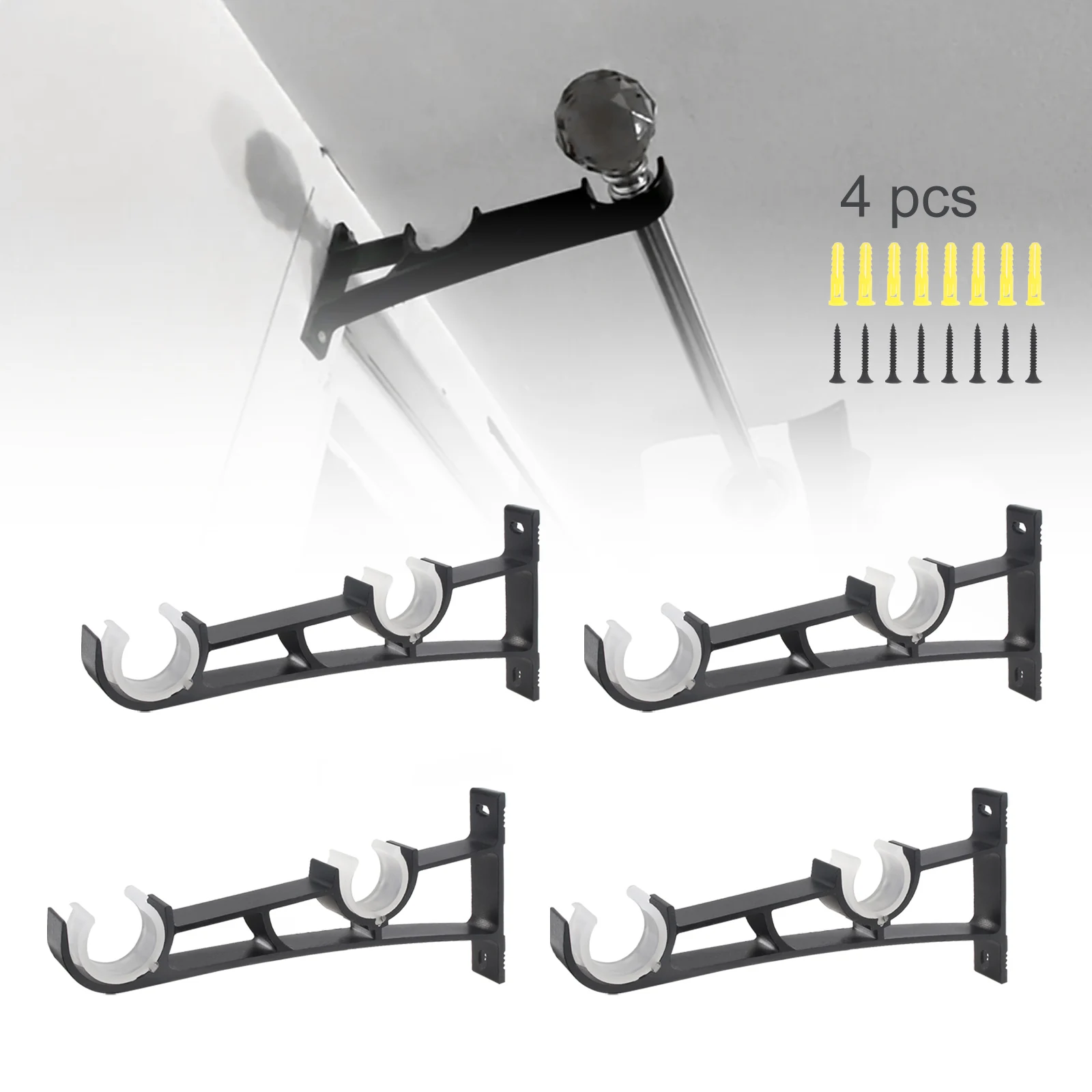 4PCS Aluminum Alloy Double Curtain Rod Brackets Roman Pole Bracket for Curtain Rod / Window Hardware Rod,