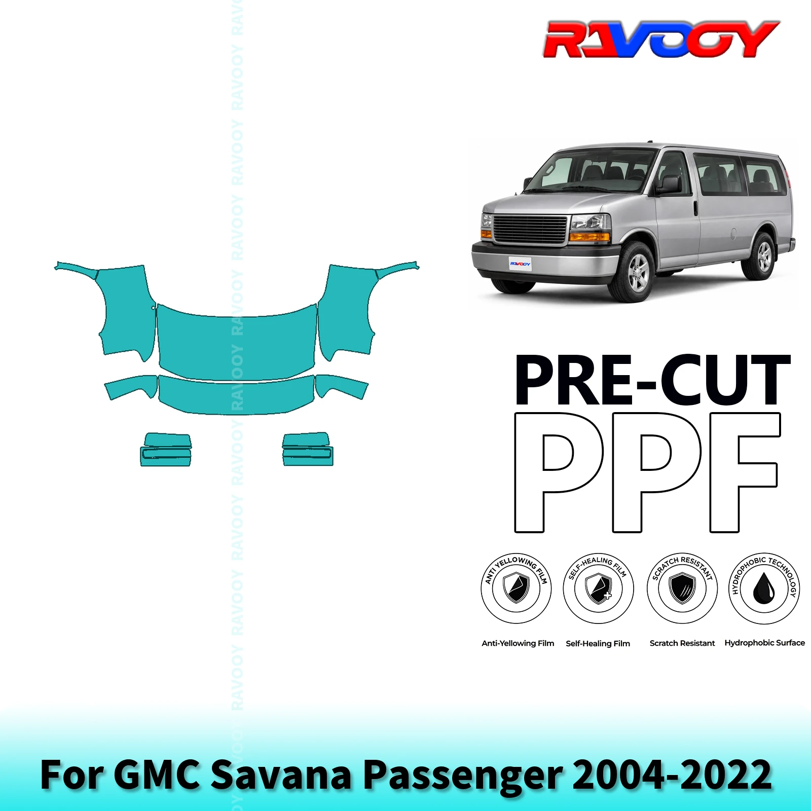For GMC Savana Passenger 2004-2022 Full Front 8.5Mil Pre-Cut Paint Protection Film PPF Clear Bra Kit | Clear/Matte/Black Options