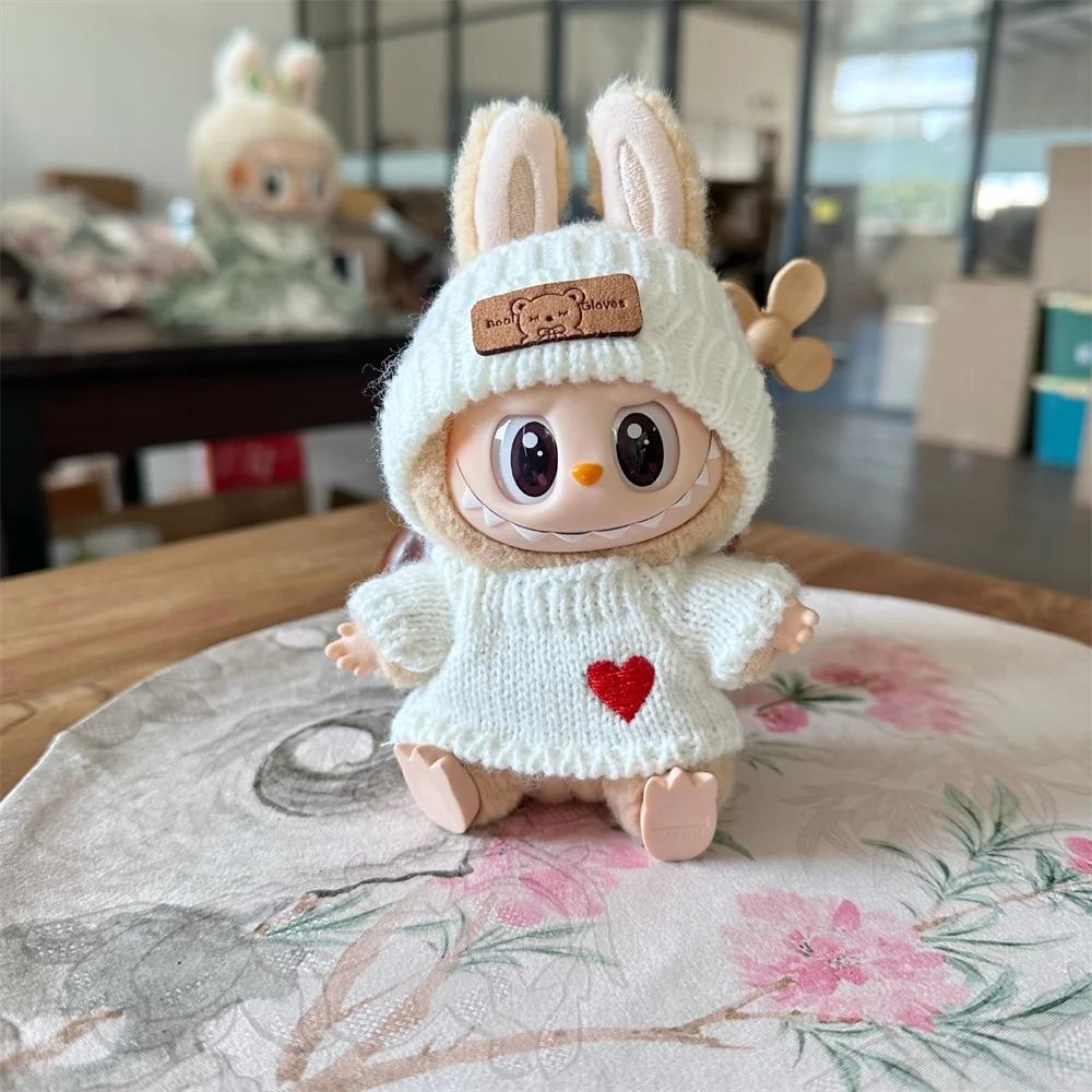 

2025 Bestseller For 17cm labubu doll outfit clothes bear label hat love sweater set Cute Decoration Little Clothes