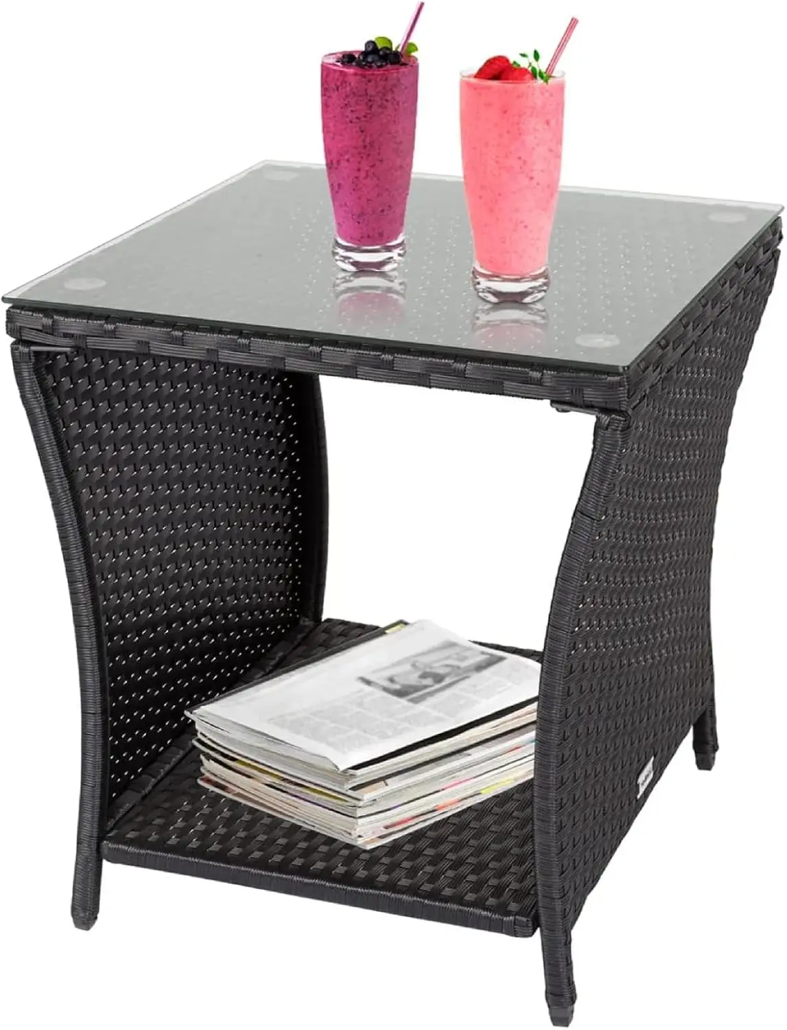 

Outdoor Wicker Side Table - Rattan Outdoor Side Tables for Patio, Square Wicker Patio Table, Outdoor End Table with Storage