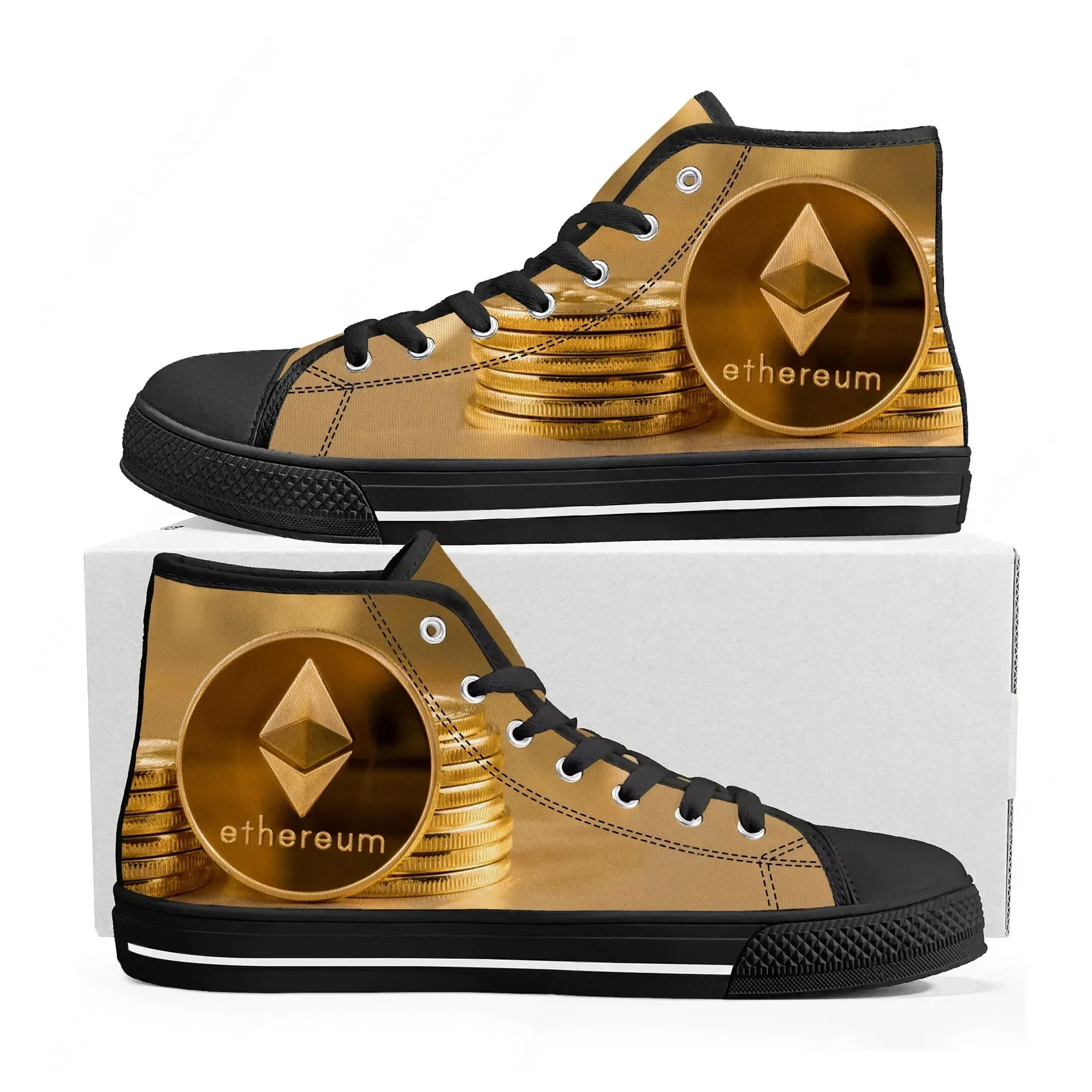 

Ethereum Cryptocurrency Miner ETH Coin High Top Sneakers Mens Womens Canvas Sneaker Casual Couple Shoes Custom Shoe
