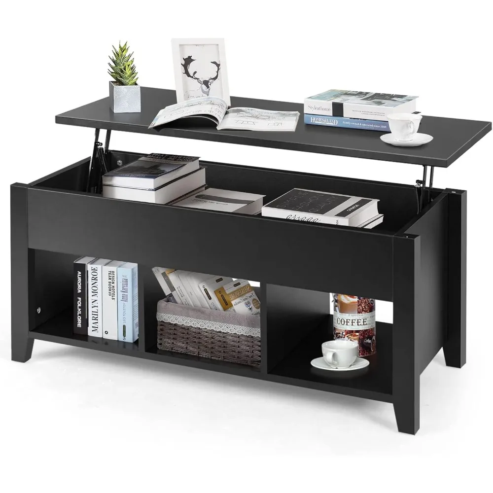 

Lift Top Coffee Table, Modern Retro Central Table with Storage Shelf, Multifunctional Accent Table with Rising Tabletop