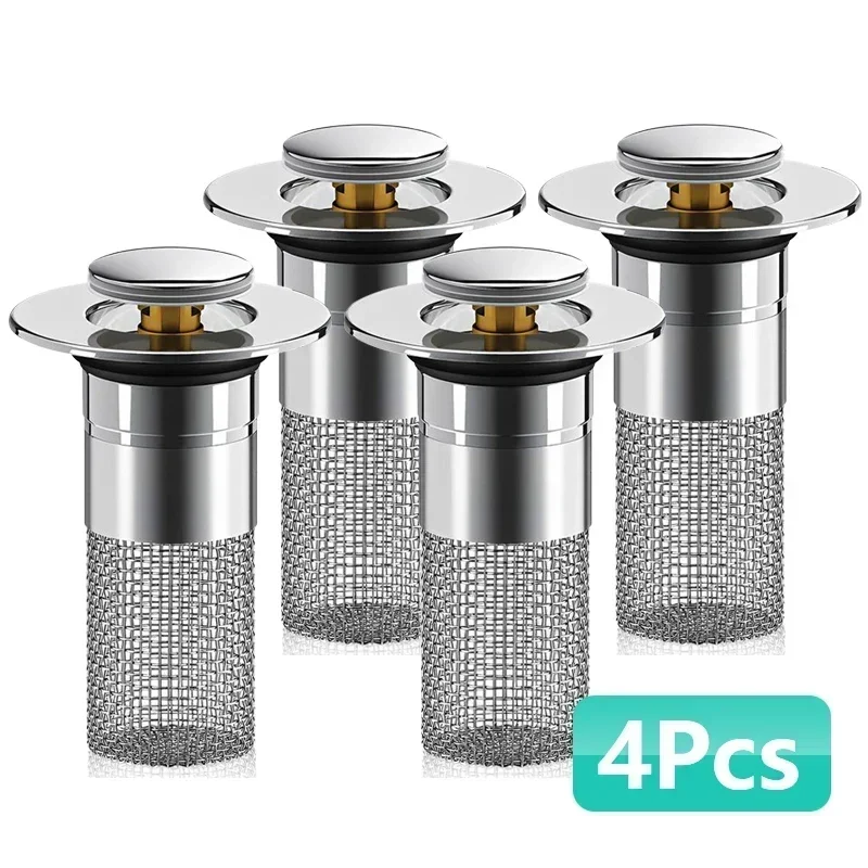 

3-in-1 Hair Catcher Drain Strainer 2-Pack Anti-Clog For 1-1.5 Inch Bathroom Sinks