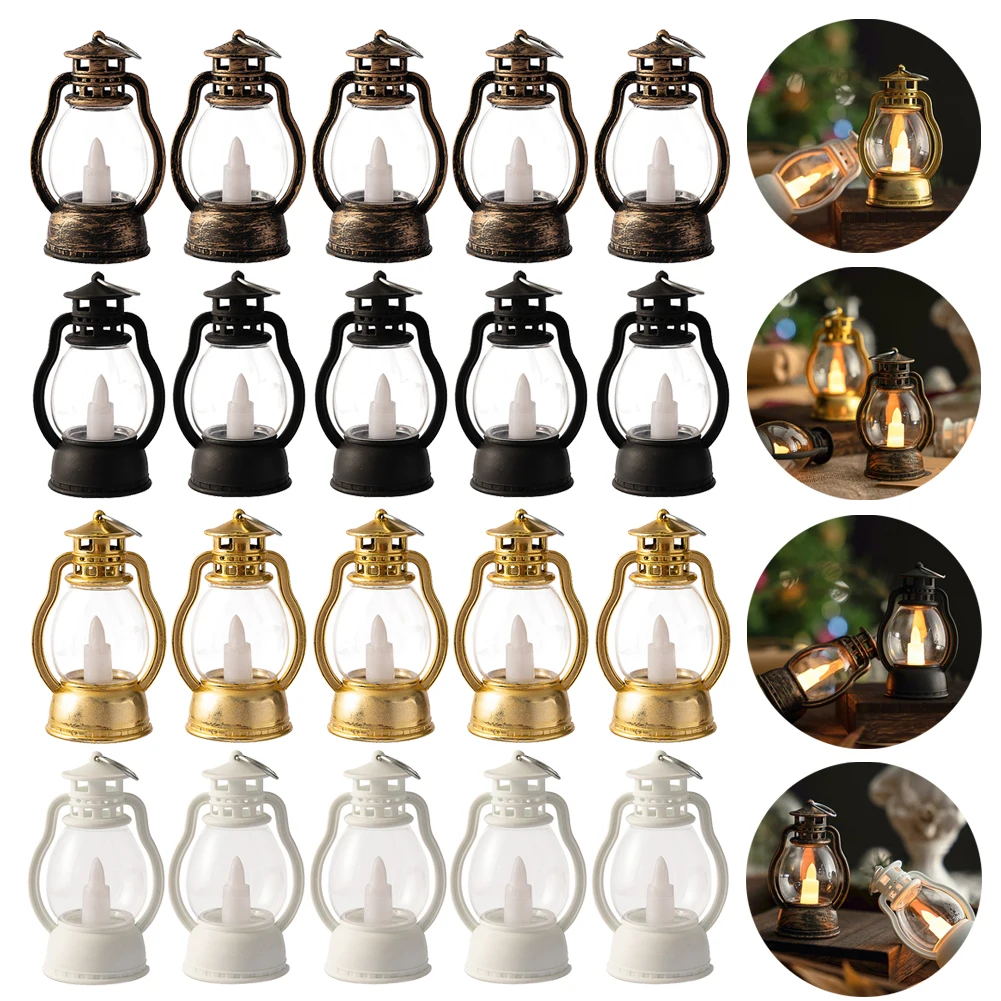 1-10PC Mini Kerosene Lantern Retro Oil Lamp Flameless LED Lamp Electronic Candle Light Dollhouse Home Decor Christmas Decoration