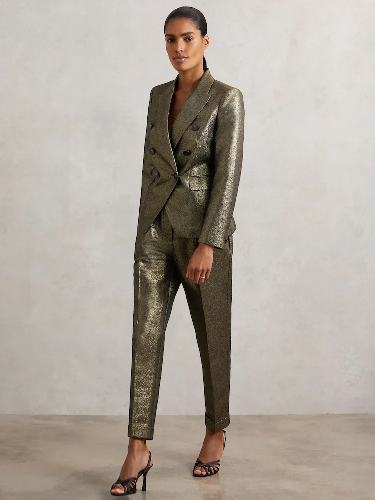 Women's 2 Piece Party Suit Double-Breasted Blazer Casual Chic Outfits Elegant Pantsuit Set Customize