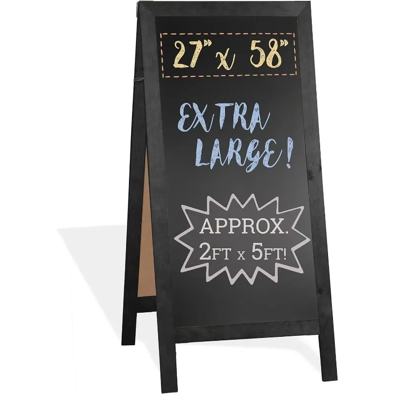 

A-Frame Chalkboard Sidewalk Sign - 27 x 58 inches, Folding Standing Sandwich Sign – Sturdy Freestanding Black Magnetic